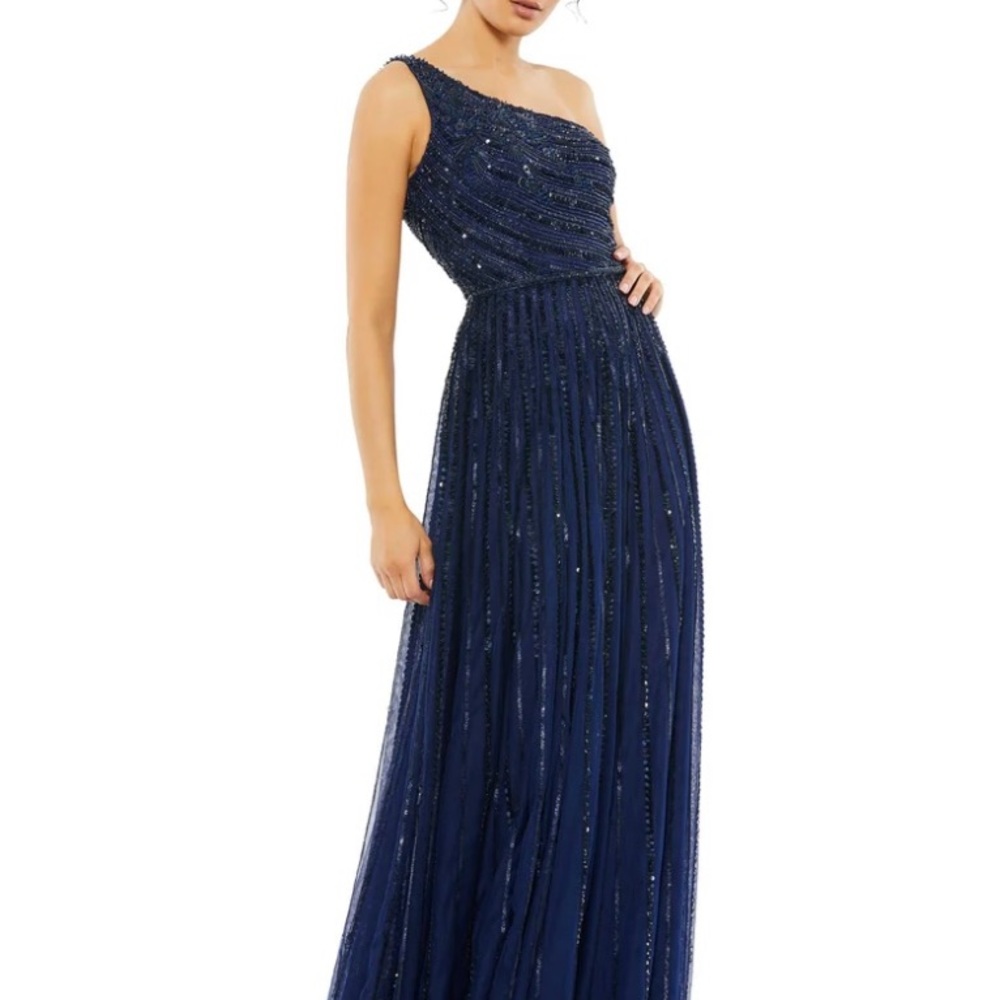 SEQUIN ONE SHOULDER A-LINE GOWN; Mardi Gras, prom